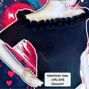 💙Sale! CLUB MONACO Navy Blue Off the Shoulder Short Sleeve Ribbed Knit Top M